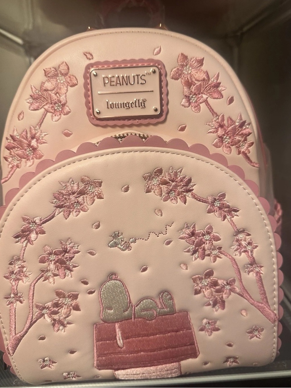 NEW Loungefly Peanuts Cherry Blossom Snoopy Dog House Pink Embroidered Backpack